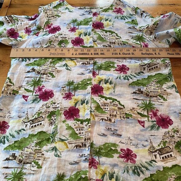 Cynthia Rowley Blouse Womens 1X Almalfi Coast Linen Floral Button Resort wear - Picture 7 of 10